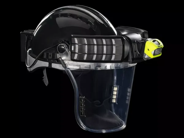 PS-HDL6R Head Torch attached to respirator