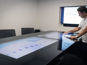 touch screen table in corporate boardroom