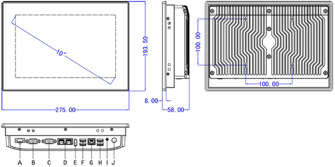 CT101 C-Bus 10.1” Colour Touchscreen Dimensions